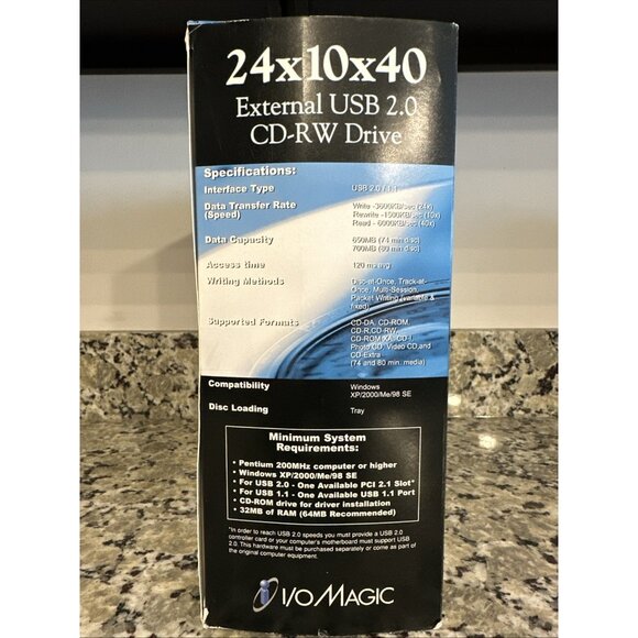 I/O MAGIC 24x10x40 External USB 2.0 CD-RW Drive Certified Hi Speed USB - New - Picture 7 of 11